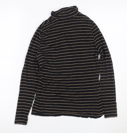Marks & Spencer Women Black Beige Striped Roll Neck Long Sleeve Top UK 8