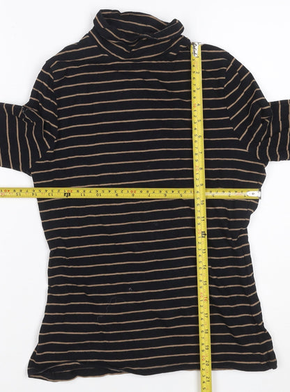 Marks & Spencer Women Black Beige Striped Roll Neck Long Sleeve Top UK 8