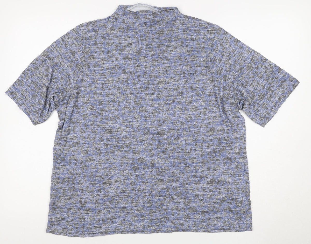 Marks & Spencer Women Blue Grey Leopard Print Mock Neck Top UK 22