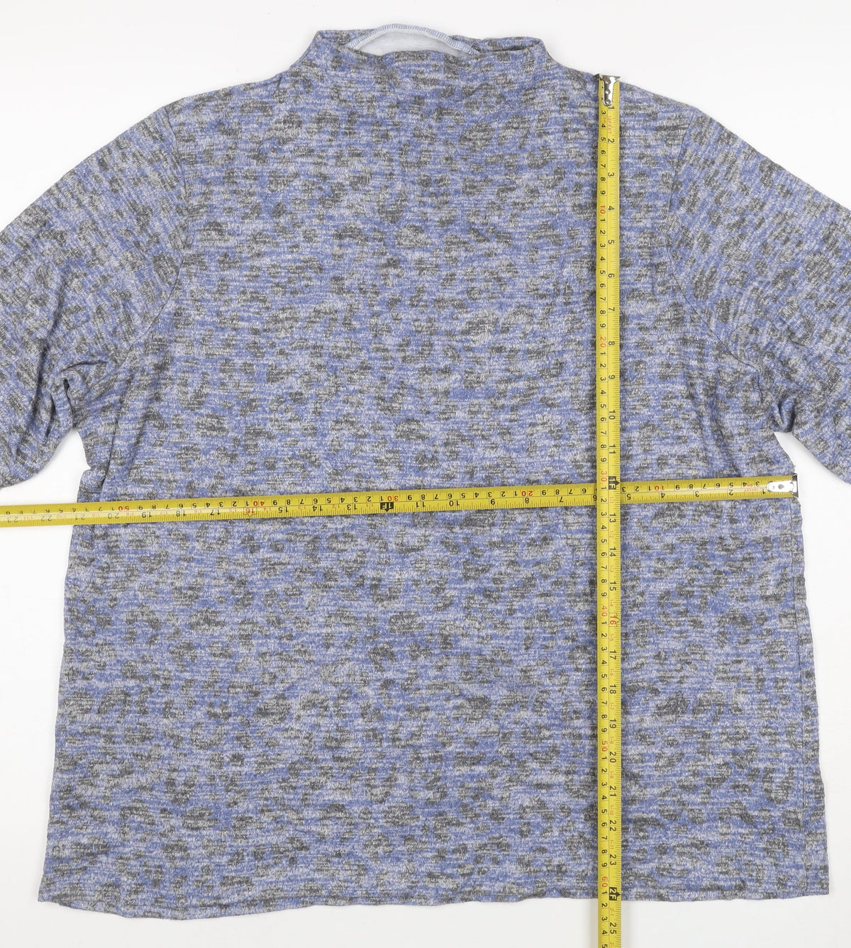 Marks & Spencer Women Blue Grey Leopard Print Mock Neck Top UK 22