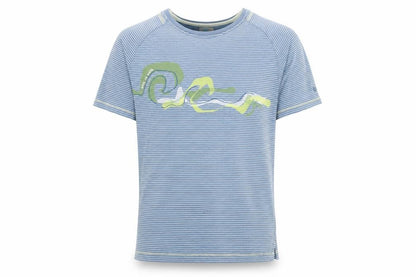 Front view of FatFace Teens Blue Striped Wave Graphic Cotton T-Shirt, size S