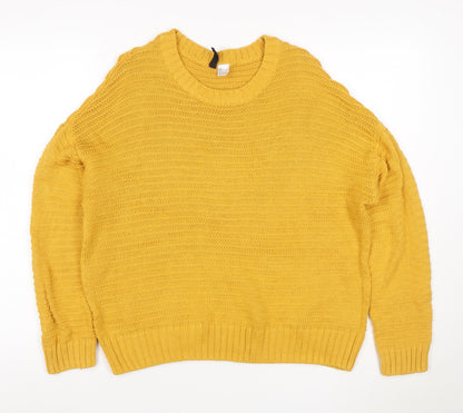 H&M Women Yellow L Cable Knit Raglan Crew Neck Pullover Jumper