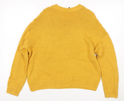 H&M Women Yellow L Cable Knit Raglan Crew Neck Pullover Jumper