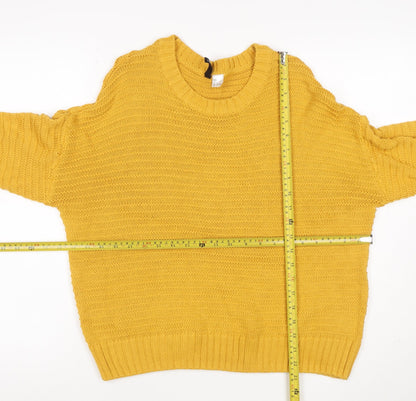 H&M Women Yellow L Cable Knit Raglan Crew Neck Pullover Jumper