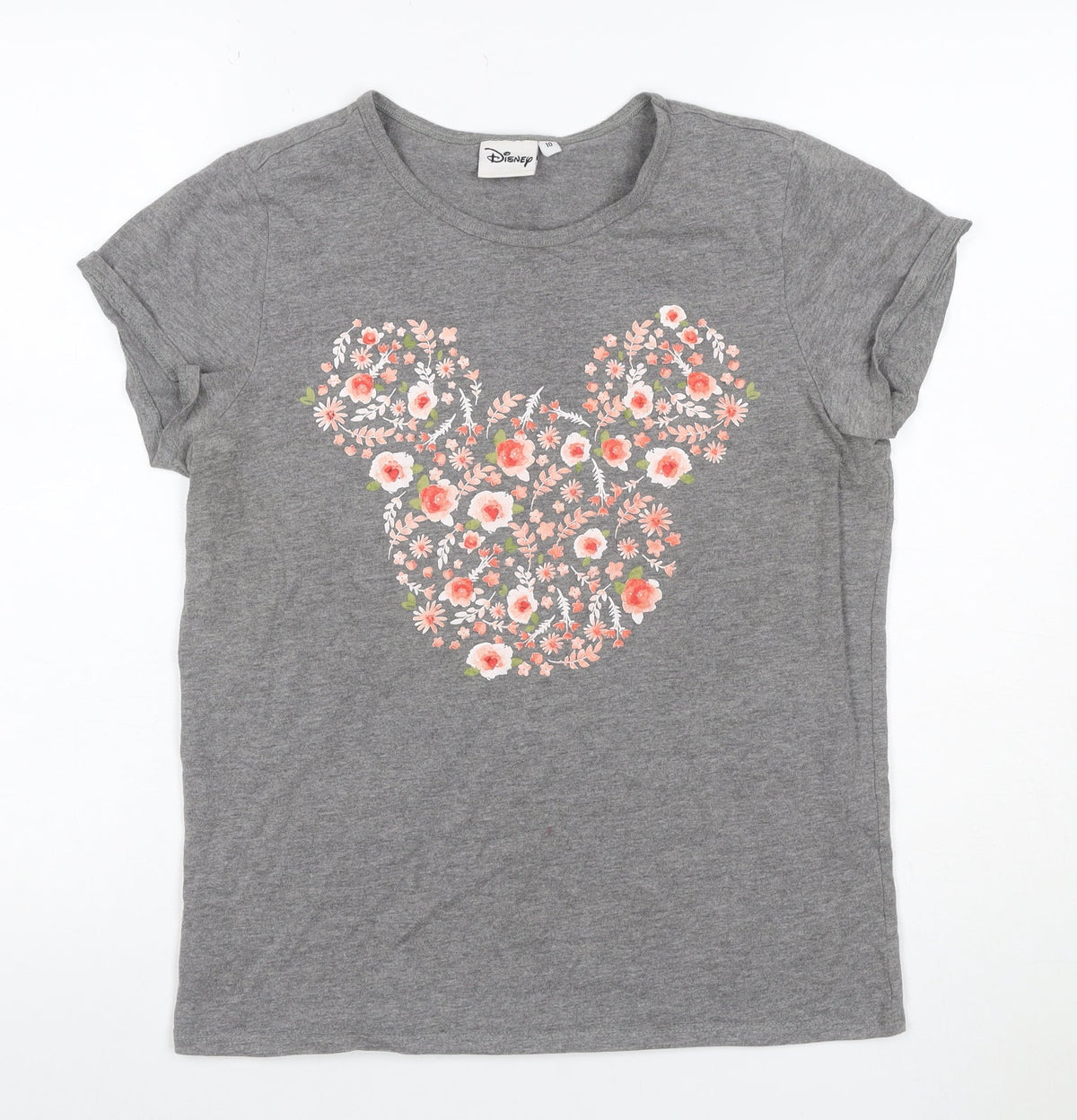 Disney Women’s Grey Floral Mickey Mouse Short Sleeve T-Shirt UK 10