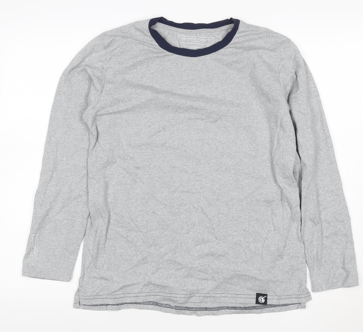 The White Company Men Grey Navy Crew Neck Long Sleeve T-Shirt S