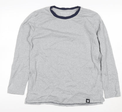 The White Company Men Grey Navy Crew Neck Long Sleeve T-Shirt S
