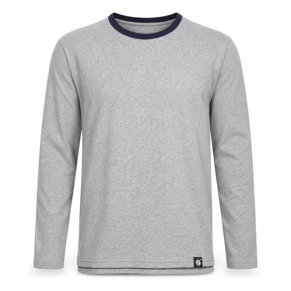The White Company Men Grey Navy Crew Neck Long Sleeve T-Shirt S