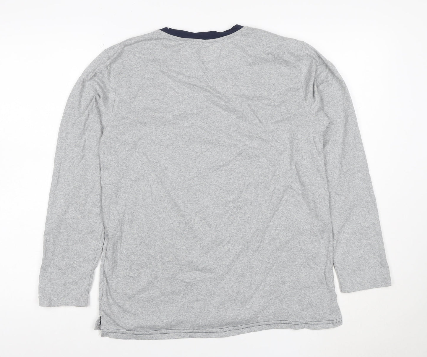 The White Company Men Grey Navy Crew Neck Long Sleeve T-Shirt S