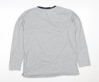The White Company Men Grey Navy Crew Neck Long Sleeve T-Shirt S