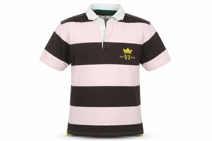 Howick Men’s L Pink Brown Striped Long Sleeve Rugby Polo