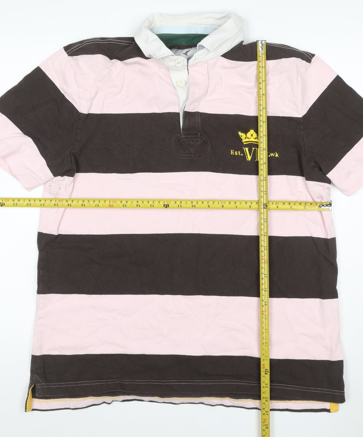 Howick Men’s L Pink Brown Striped Long Sleeve Rugby Polo