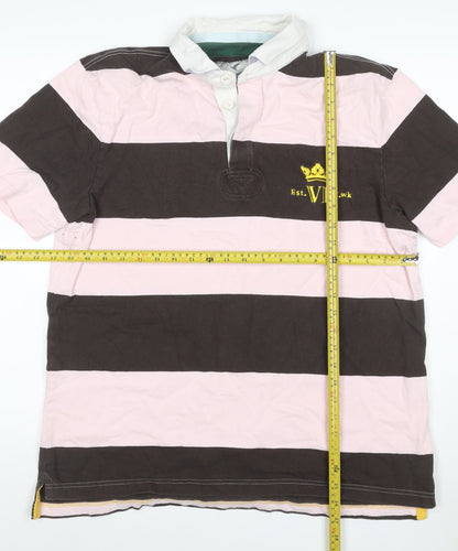 Howick Men’s L Pink Brown Striped Long Sleeve Rugby Polo