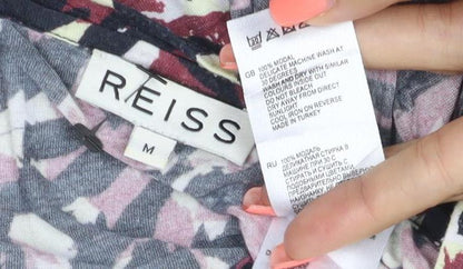 Reiss Women Multicoloured M Modal Abstract Print Long Sleeve Blouse Top