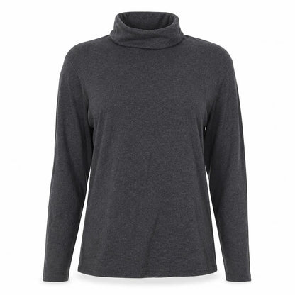 Gap Women Grey L Roll Neck Long Sleeve Cotton Basic T-Shirt