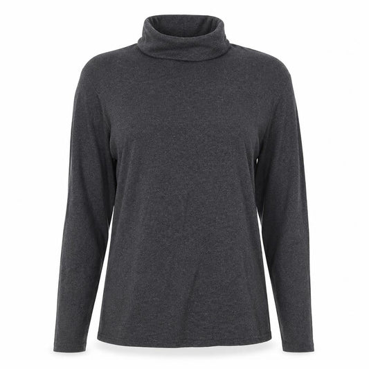 GAP Women Grey L Roll Neck Long Sleeve Cotton Basic T-Shirt