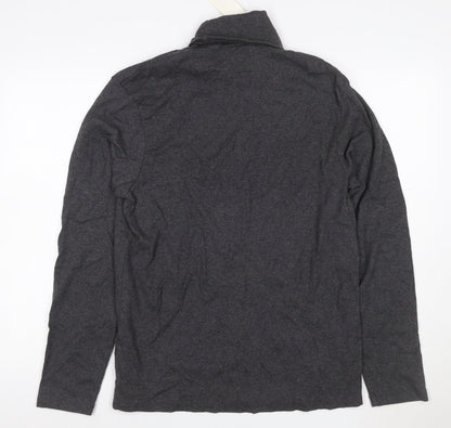 Gap Women Grey L Roll Neck Long Sleeve Cotton Basic T-Shirt