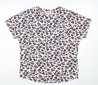 Jeff Banks Women Beige Purple Leopard Print Jersey T-Shirt UK 10