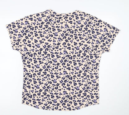Jeff Banks Women Beige Purple Leopard Print Jersey T-Shirt UK 10