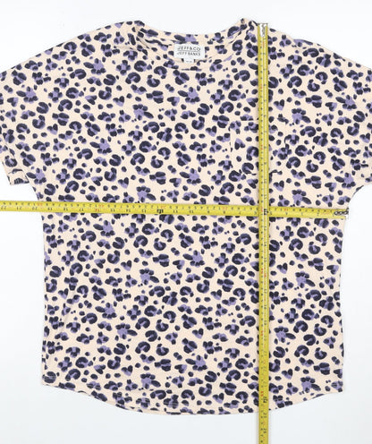 Jeff Banks Women Beige Purple Leopard Print Jersey T-Shirt UK 10