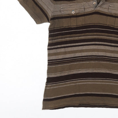 Ted Baker Men’s Brown Striped Polo Shirt Size L Short Sleeve