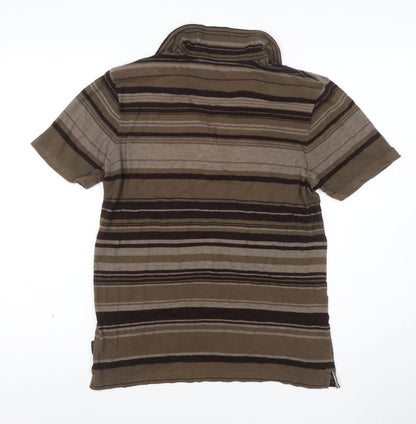 Ted Baker Men’s Brown Striped Polo Shirt Size L Short Sleeve