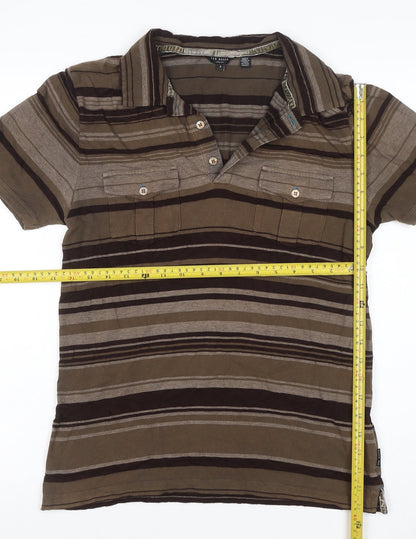 Ted Baker Men’s Brown Striped Polo Shirt Size L Short Sleeve