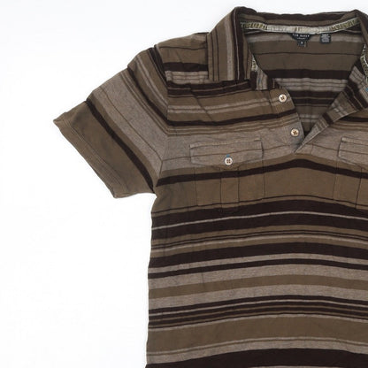 Ted Baker Men’s Brown Striped Polo Shirt Size L Short Sleeve