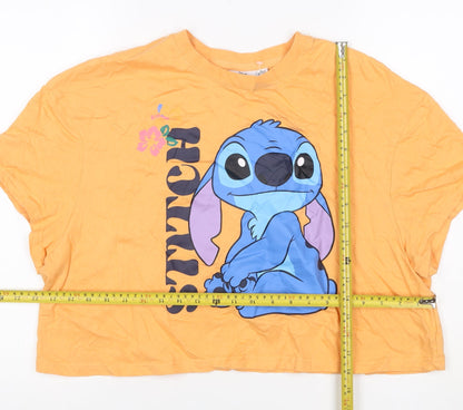 Disney 100 Primark Women Orange XL Stitch Cartoon T-Shirt