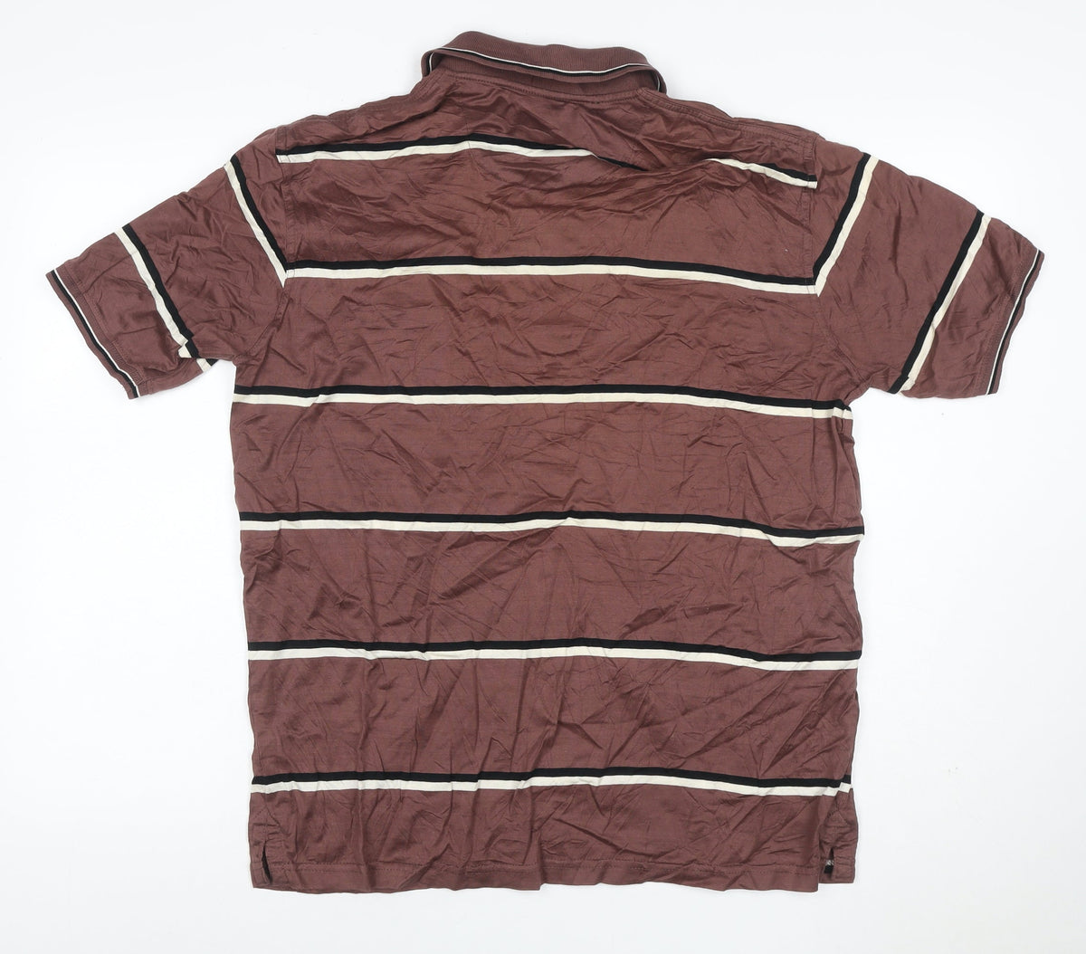 Duke Mens Brown Striped Cotton Polo Shirt XL Short Sleeve