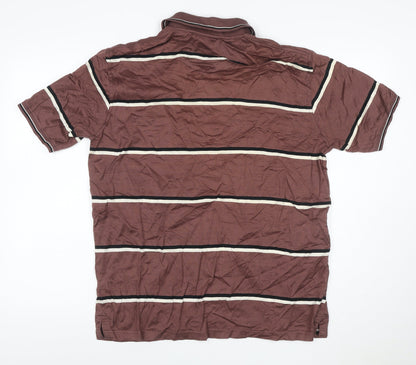Duke Mens Brown Striped Cotton Polo Shirt XL Short Sleeve