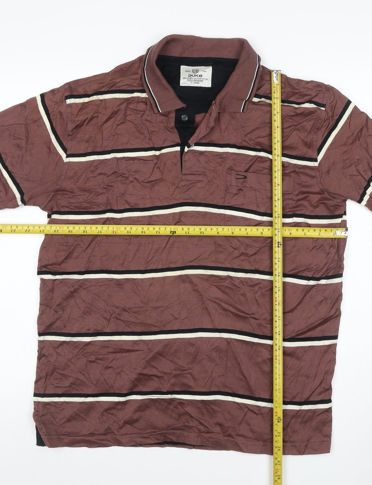 Duke Mens Brown Striped Cotton Polo Shirt XL Short Sleeve