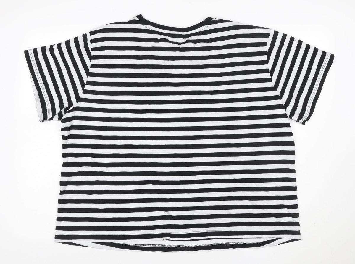 Additional front view of ASOS DESIGN Women’s Black White Striped Ringer T-Shirt UK 24