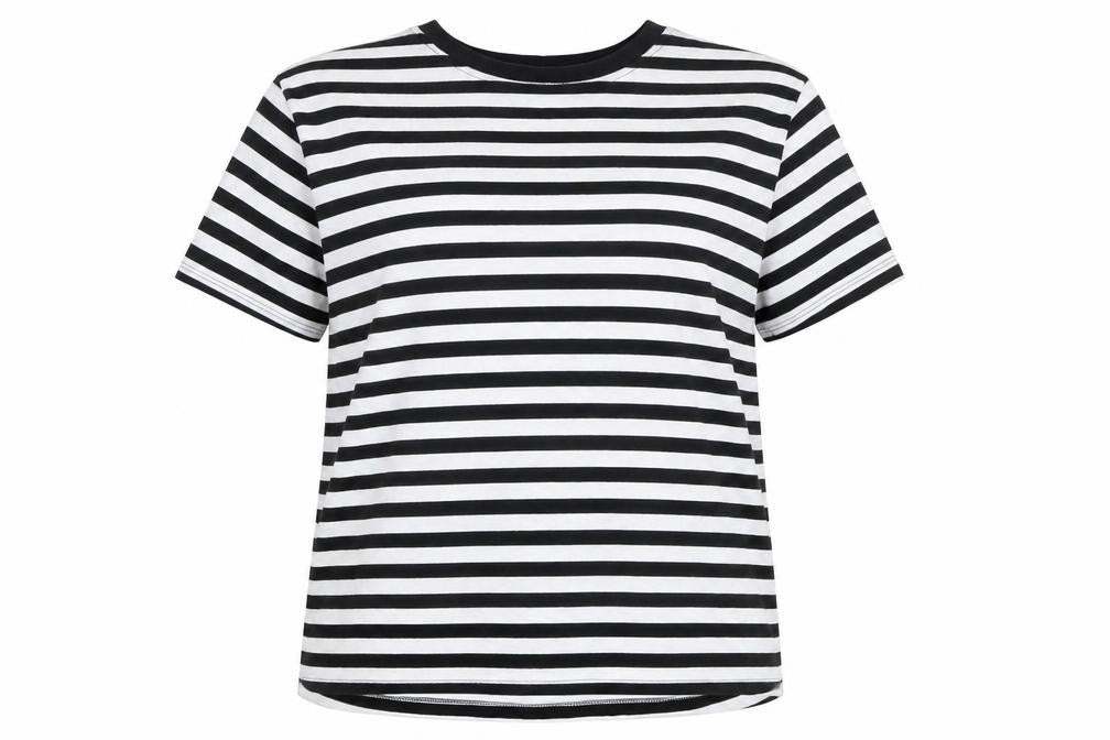 Front view of ASOS DESIGN Women’s Black White Striped Ringer T-Shirt UK 24