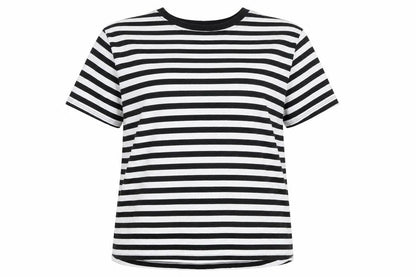 Front view of ASOS DESIGN Women’s Black White Striped Ringer T-Shirt UK 24