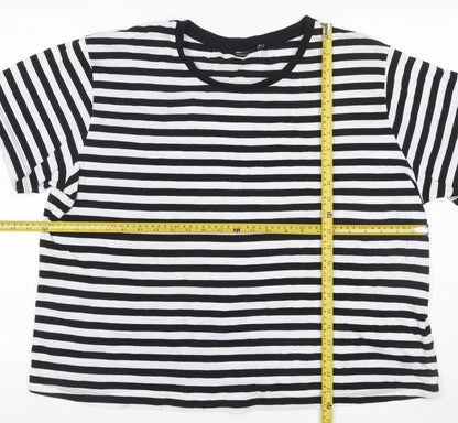 Close-up detail of ASOS DESIGN Women’s Black White Striped Ringer T-Shirt UK 24