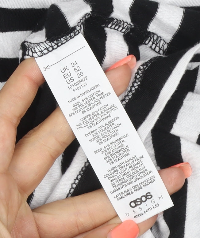Brand and care label for ASOS DESIGN Women’s Black White Striped Ringer T-Shirt UK 24
