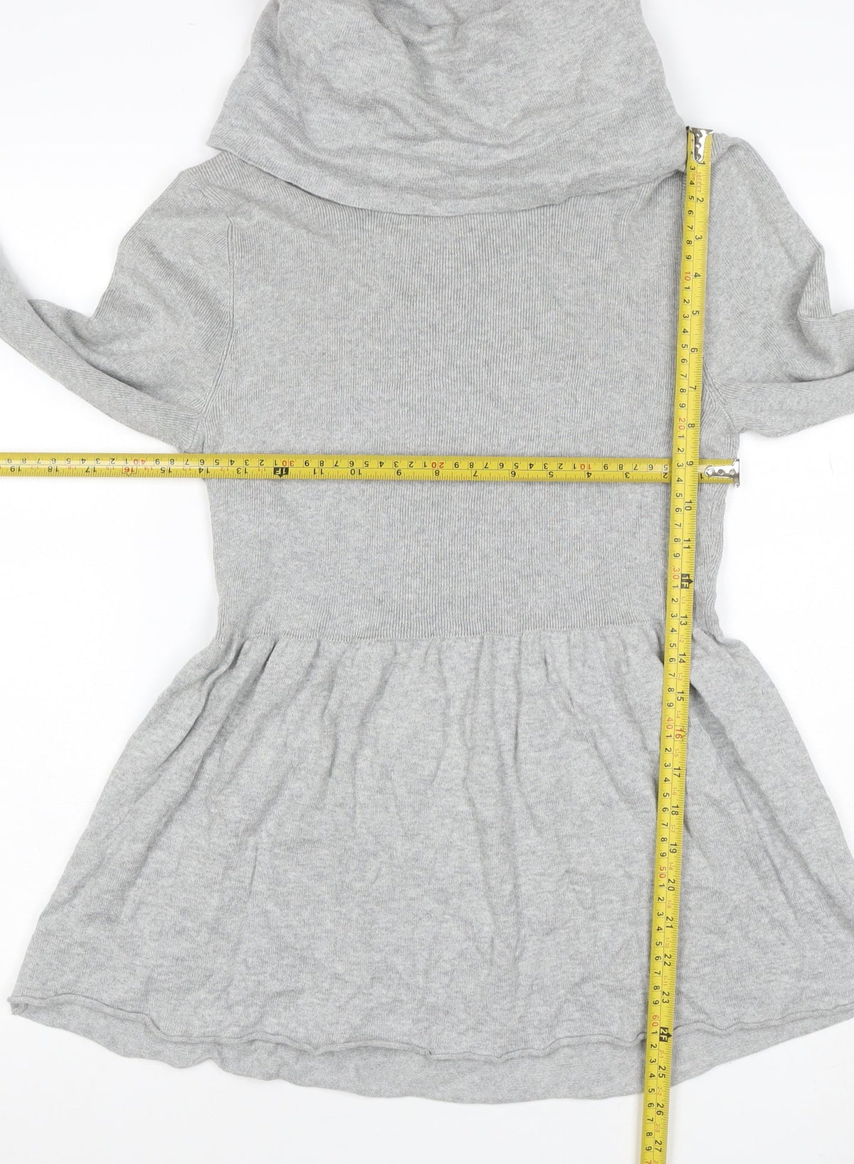 Close-up detail of CHIC Women Grey L Knit Cowl Neck Fit & Flare Short Jumper Dress
