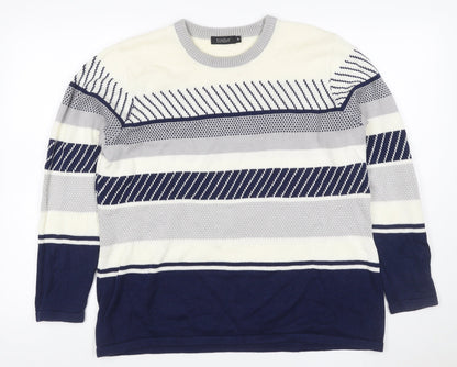 Sunday Women’s Navy Grey White Striped Knit Jumper XL Crew Neck