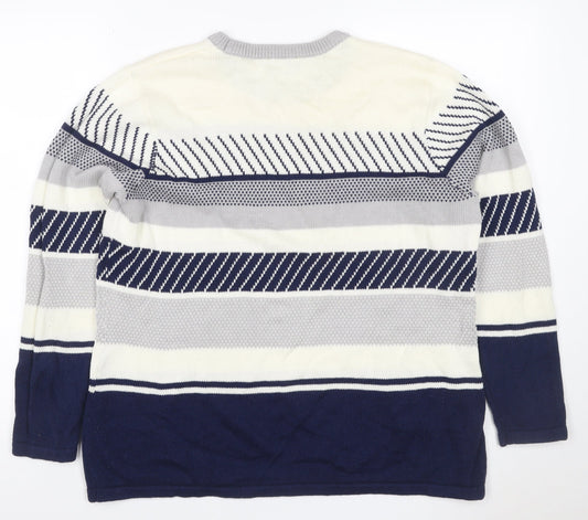 Sunday Women’s Navy Grey White Striped Knit Jumper XL Crew Neck