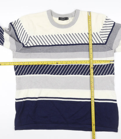 Sunday Women’s Navy Grey White Striped Knit Jumper XL Crew Neck