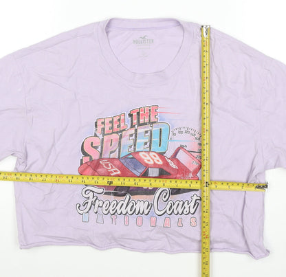 Hollister Women Purple S Cropped Cotton Car Graphic T-Shirt