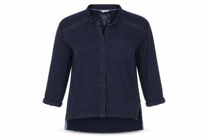 White Stuff Women Blue UK 12 Linen Cotton Crochet Tunic Shirt