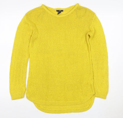 H&M Women Yellow S Chunky Knit Long Sleeve Round Neck Tunic Jumper