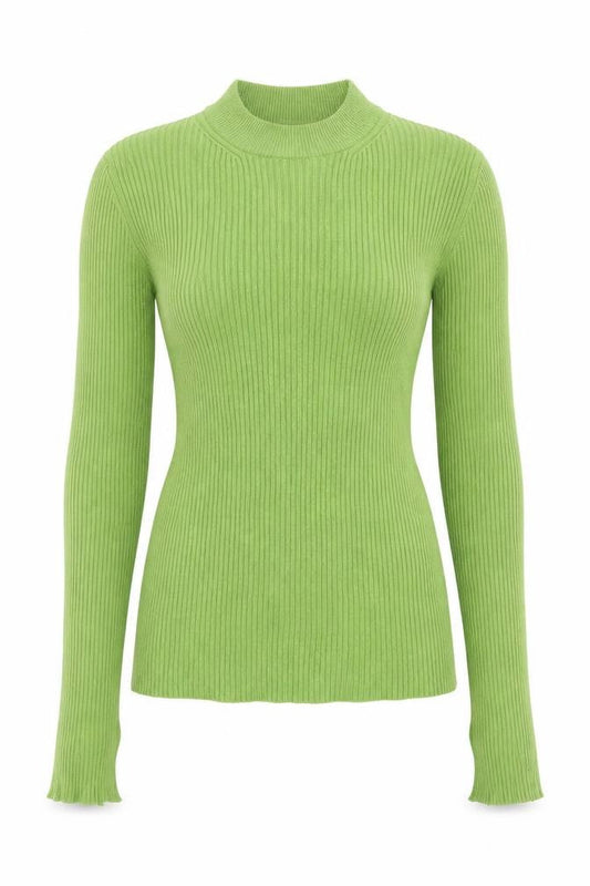 Pull&Bear Women’s Green UK 8 Rib Knit Mock Neck Slim Jumper