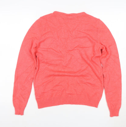 VILA Women Pink V-Neck Long Sleeve Fine Knit Jumper Size S