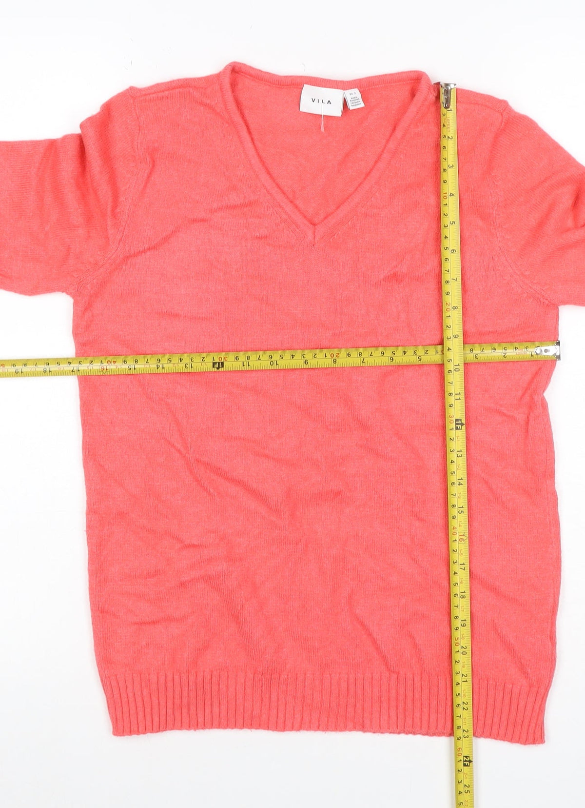 VILA Women Pink V-Neck Long Sleeve Fine Knit Jumper Size S