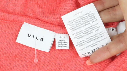 VILA Women Pink V-Neck Long Sleeve Fine Knit Jumper Size S