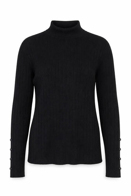 M&S Women Black UK 10 Ribbed Roll Neck Button Sleeve Jumper