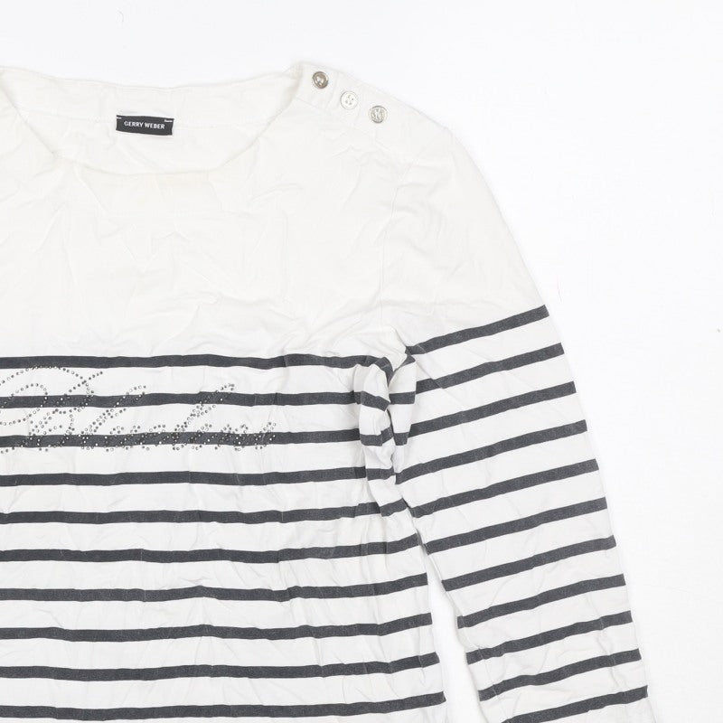 Gerry Weber Women White Black Stripe Paris Rhinestone Jersey Top UK 40